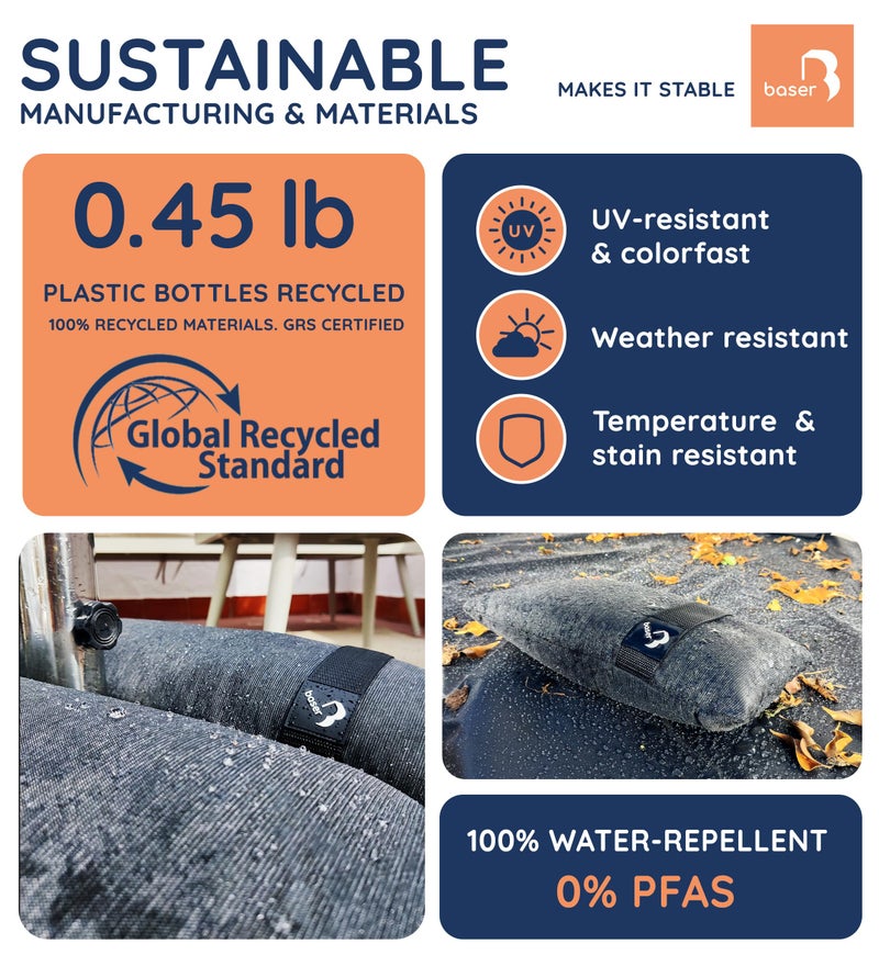 Baser Original Sandbags Fillable Weight Bags for Patio Umbrella Bases, Weather Resistant Recycled Polyester for Outdoor Furniture Windproof Stability - Image 4